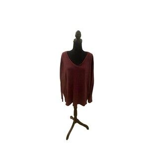 Ava & Viv Womens Sweater Burgundy Long Sleeve V Neck Casual size 1X
